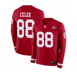 Youth Nike San Francisco 49ers #88 Garrett Celek Limited Red Therma Long Sleeve NFL Jersey