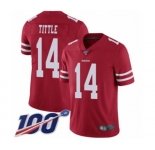 Youth San Francisco 49ers #14 Y.A. Tittle Red Team Color Vapor Untouchable Limited Player 100th Season Football Jersey