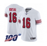 Youth San Francisco 49ers #16 Joe Montana Limited White Rush Vapor Untouchable 100th Season Football Jersey