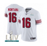 Youth San Francisco 49ers #16 Joe Montana Limited White Rush Vapor Untouchable Super Bowl LIV Bound Football Jersey