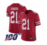 Youth San Francisco 49ers #21 Deion Sanders Red Team Color Vapor Untouchable Limited Player 100th Season Football Jersey