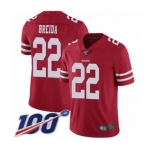 Youth San Francisco 49ers #22 Matt Breida Red Team Color Vapor Untouchable Limited Player 100th Season Football Jersey