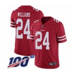 Youth San Francisco 49ers #24 K'Waun Williams Red Team Color Vapor Untouchable Limited Player 100th Season Football Jersey