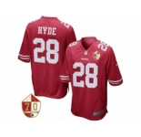 Youth San Francisco 49ers #28 Carlos Hyde Nike Scarlet 70th Anniversary Patch Game Jersey