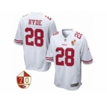 Youth San Francisco 49ers #28 Carlos Hyde Nike White 70th Anniversary Patch Game Jersey