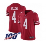 Youth San Francisco 49ers #4 Nick Mullens Red Team Color Vapor Untouchable Limited Player 100th Season Football Jersey