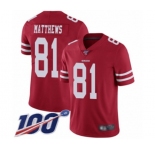 Youth San Francisco 49ers #81 Jordan Matthews Red Team Color Vapor Untouchable Limited Player 100th Season Football Jersey