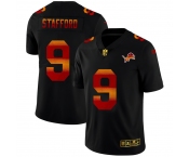 Detroit Lions #9 Matthew Stafford Men's Black Nike Red Orange Stripe Vapor Limited NFL Jersey