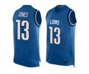 Men Nike Detroit Lions #13 T.J. Jones Limited Blue Player Name & Number Tank Top NFL Jersey