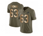 Men Nike Detroit Lions #63 Brandon Thomas Limited Olive Gold Salute to Service NFL Jersey