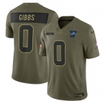 Men's Detroit Lions #0 Jahmyr Gibbs Olive 2025 Salute to Service Limited Football Stitched Jersey