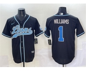 Men's Detroit Lions #1 Jameson Williams Black Stitched Baseball Jersey