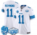 Men's Detroit Lions #11 Kalif Raymond White 2024 NFC North Champions 90th Anniversary Patch F.U.S.E. Vapor Limited Stitched Jersey