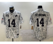 Men's Detroit Lions #14 Amon-Ra St. Brown 2024 Arctic Camo Salute To Service Limited Stitched Football Jersey