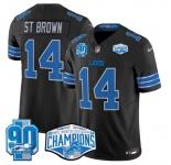 Men's Detroit Lions #14 Amon-Ra St. Brown Black 2024 NFC North Champions 90th Anniversary Patch F.U.S.E. Vapor Limited Stitched Jersey