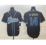Men's Detroit Lions #14 Amon-Ra St. Brown Black Cool Base Stitched Baseball Jersey