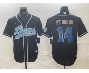 Men's Detroit Lions #14 Amon-Ra St. Brown Black Cool Base Stitched Baseball Jersey