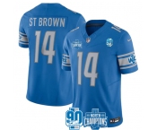 Men's Detroit Lions #14 Amon-Ra St. Brown Blue 2023 90th Anniversary North Division Champions Patch Limited Stitched Jersey