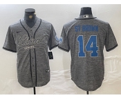 Men's Detroit Lions #14 Amon-Ra St. Brown Gray Cool Base Stitched Baseball Jersey