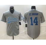 Men's Detroit Lions #14 Amon-Ra St. Brown Gray Cool Base Stitched Baseball Jerseys