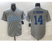 Men's Detroit Lions #14 Amon-Ra St. Brown Gray Cool Base Stitched Baseball Jerseys