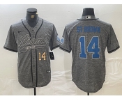Men's Detroit Lions #14 Amon-Ra St. Brown Number Gray Cool Base Stitched Baseball Jersey