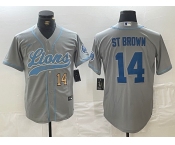 Men's Detroit Lions #14 Amon-Ra St. Brown Number Gray Cool Base Stitched Baseball Jerseys