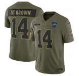 Men's Detroit Lions #14 Amon-Ra St. Brown Olive 2025 Salute to Service Limited Football Stitched Jersey