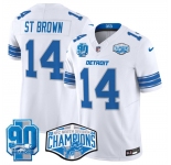 Men's Detroit Lions #14 Amon-Ra St. Brown White 2024 NFC North Champions 90th Anniversary Patch F.U.S.E. Vapor Limited Stitched Jersey