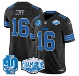 Men's Detroit Lions #16 Jared Goff Black 2024 NFC North Champions 90th Anniversary Patch F.U.S.E. Vapor Limited Stitched Jersey