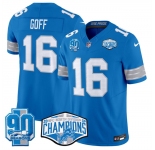 Men's Detroit Lions #16 Jared Goff Blue 2024 NFC North Champions 90th Anniversary Patch F.U.S.E. Vapor Limited Stitched Jersey