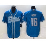 Men's Detroit Lions #16 Jared Goff Blue Cool Base Stitched Baseball Jersey