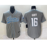Men's Detroit Lions #16 Jared Goff Gray Cool Base Stitched Baseball Jersey