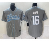 Men's Detroit Lions #16 Jared Goff Gray Cool Base Stitched Baseball Jersey