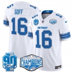 Men's Detroit Lions #16 Jared Goff White 2024 NFC North Champions 90th Anniversary Patch F.U.S.E. Vapor Limited Stitched Jersey