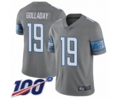 Men's Detroit Lions #19 Kenny Golladay Limited Steel Rush Vapor Untouchable 100th Season Football Jersey