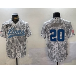 Men's Detroit Lions #20 Barry Sanders 2024 Arctic Camo Salute To Service Stitched Baseball Jersey