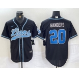 Men's Detroit Lions #20 Barry Sanders Black With Patch Cool Base Stitched Baseball Jersey