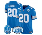 Men's Detroit Lions #20 Barry Sanders Blue 2024 NFC North Champions 90th Anniversary Patch F.U.S.E. Vapor Limited Stitched Jersey
