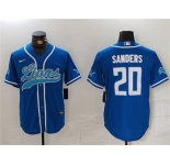 Men's Detroit Lions #20 Barry Sanders Blue Cool Base Stitched Baseball Jersey