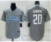 Men's Detroit Lions #20 Barry Sanders Grey Stitched MLB Cool Base Nike Baseball Jersey