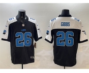 Men's Detroit Lions #26 Jahmyr Gibbs Black White F.U.S.E. 2024 Michigan Patch Vapor Limited Football Stitched Jersey