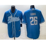 Men's Detroit Lions #26 Jahmyr Gibbs Blue Cool Base Stitched Baseball Jersey