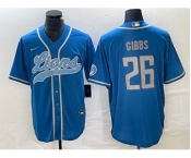 Men's Detroit Lions #26 Jahmyr Gibbs Blue Cool Base Stitched Baseball Jersey