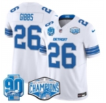 Men's Detroit Lions #26 Jahmyr Gibbs White 2024 NFC North Champions 90th Anniversary Patch F.U.S.E. Vapor Limited Stitched Jersey