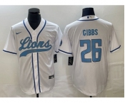 Men's Detroit Lions #26 Jahmyr Gibbs White Cool Base Stitched Baseball Jersey