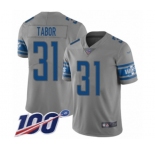 Men's Detroit Lions #31 Teez Tabor Limited Gray Inverted Legend 100th Season Football Jersey
