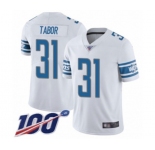 Men's Detroit Lions #31 Teez Tabor White Vapor Untouchable Limited Player 100th Season Football Jersey