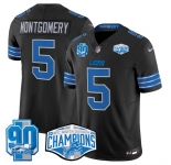 Men's Detroit Lions #5 David Montgomery Black 2024 NFC North Champions 90th Anniversary Patch F.U.S.E. Vapor Limited Stitched Jersey