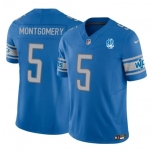 Men's Detroit Lions #5 David Montgomery Blue 2023 F.U.S.E. 90th Anniversary Vapor Untouchable Limited Stitched Jersey